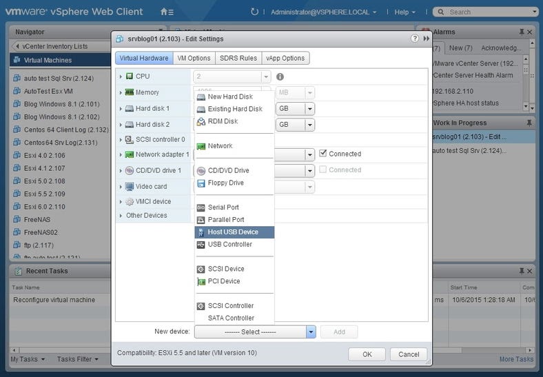 Selecione o menu“ Novo dispositivo ”e“ Dispositivo USB host ”